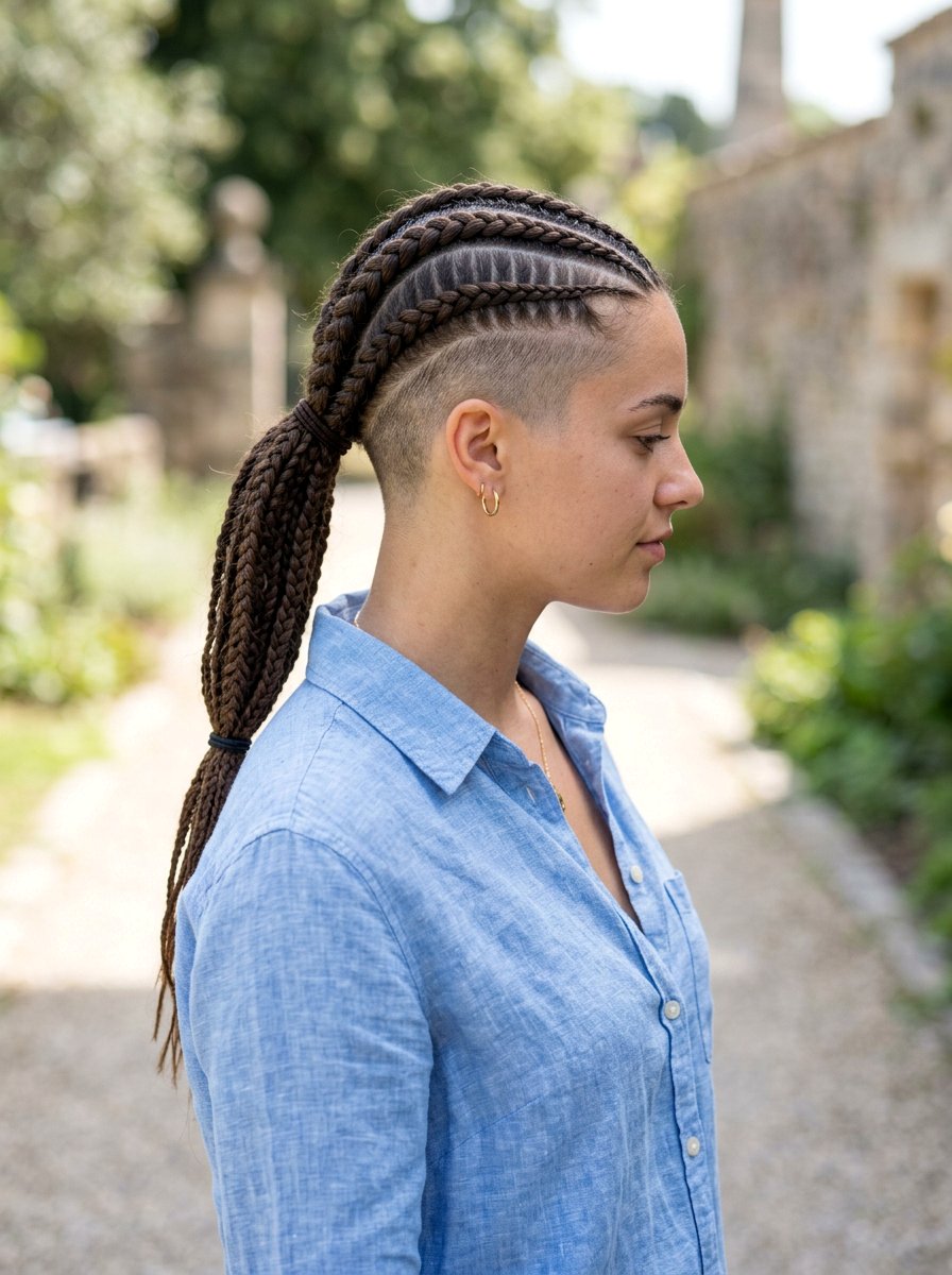 Side Shave Braided Low Ponytail - 20 side shave braid hairstyle - 20 side shave braid hairstyle