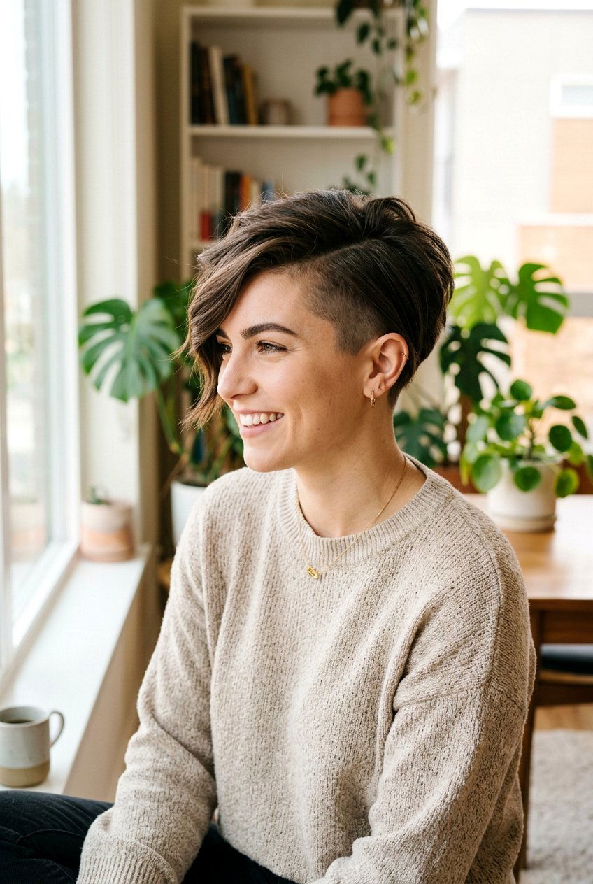 Side Shaved Pixie Haircut With Side Swept Bangs - 20 side shaved pixie haircut - 20 side shaved pixie haircut