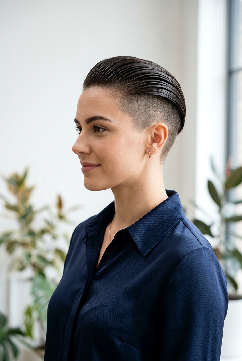 Side Shaved Pixie Haircut With Slicked Back Top - 20 side shaved pixie haircut - 20 side shaved pixie haircut