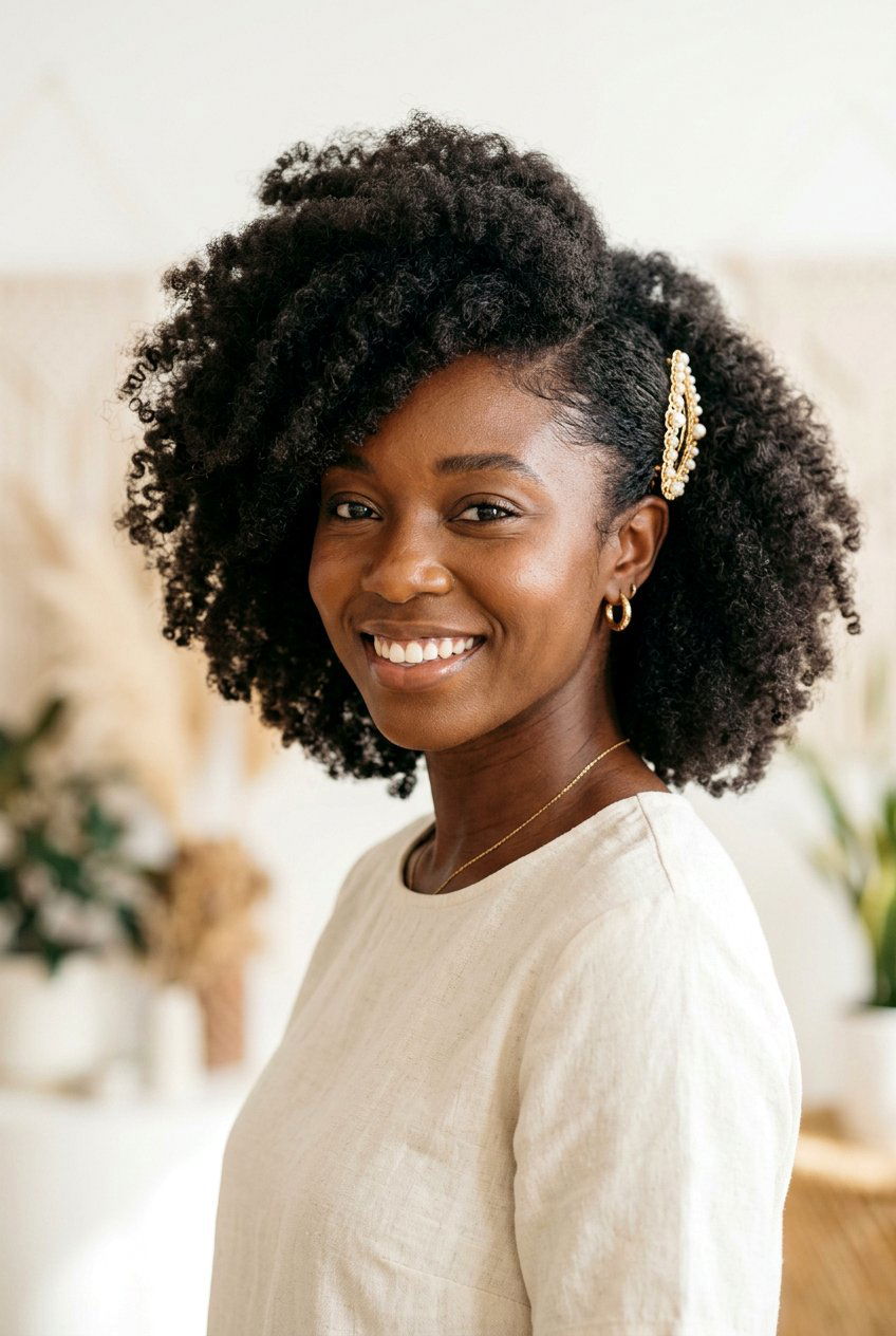 Side Swept Afro - 20 natural hairstyles for black women - 20 natural hairstyles for black women