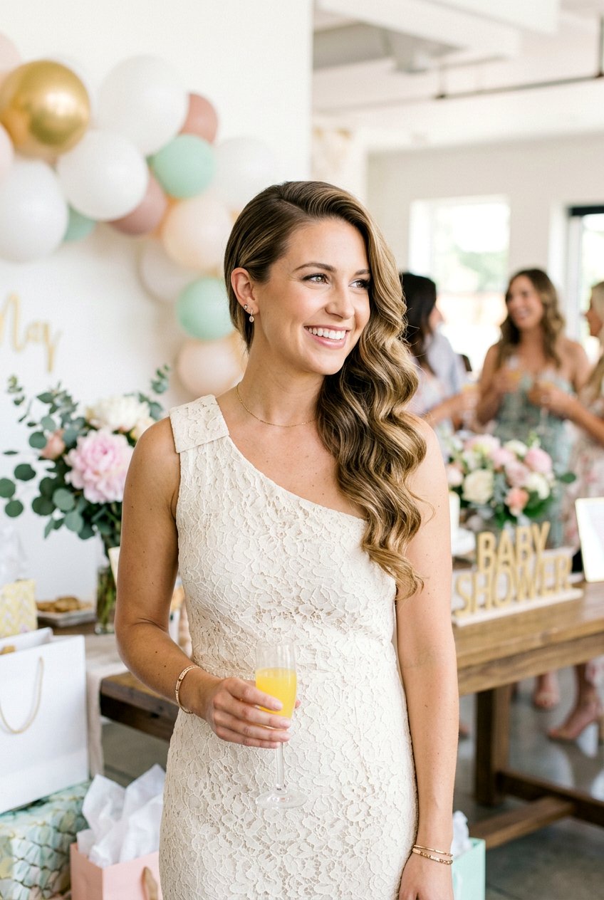 Side Swept Baby Shower Hair - 20 baby shower hairstyles - 20 baby shower hairstyles