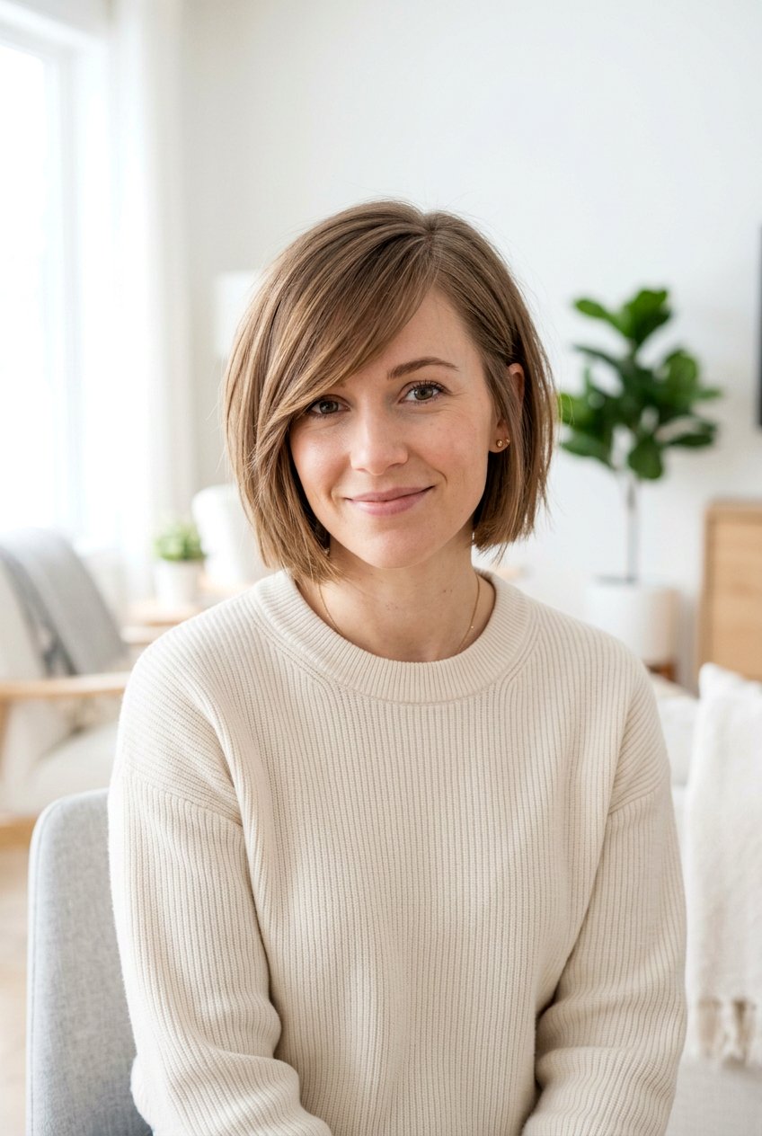 Side Swept Bang Bob for Postpartum Hair Loss - 20 haircuts for postpartum hair loss - 20 haircuts for postpartum hair loss