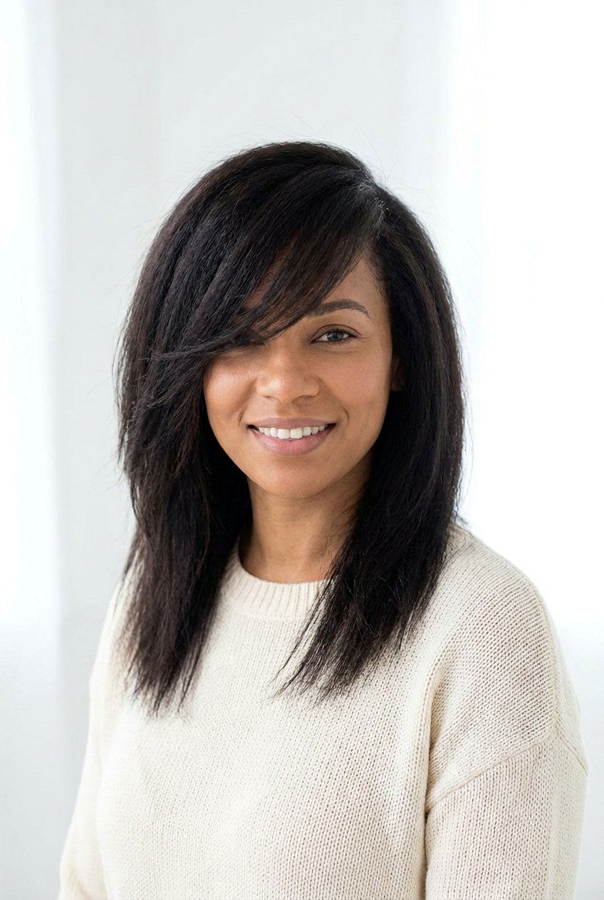 Side Swept Bangs - 20 haircuts for round faces - 20 haircuts for round faces