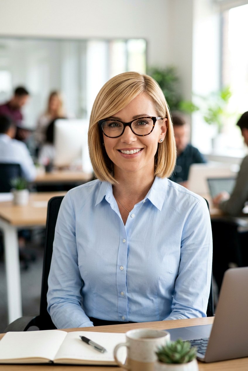 Side Swept Bangs Bob - 20 professional hairstyle for women with glasses - 20 professional hairstyle for women with glasses