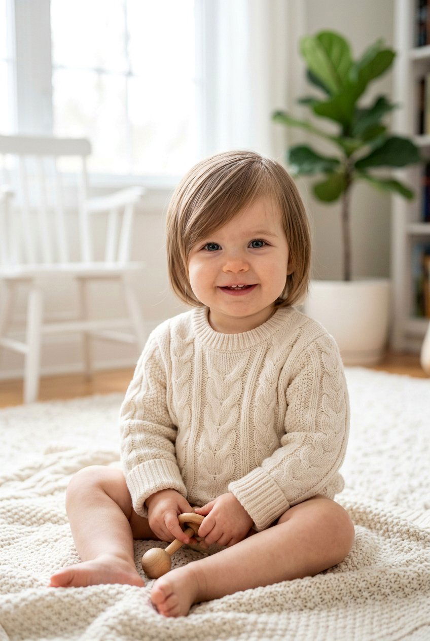 Side Swept Bangs Bob - 20 first haircut ideas for baby girls - 20 first haircut ideas for baby girls