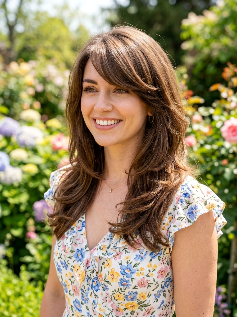 Side Swept Bangs Layered Haircut - 20 hairstyle to balance long forehead - 20 hairstyle to balance long forehead