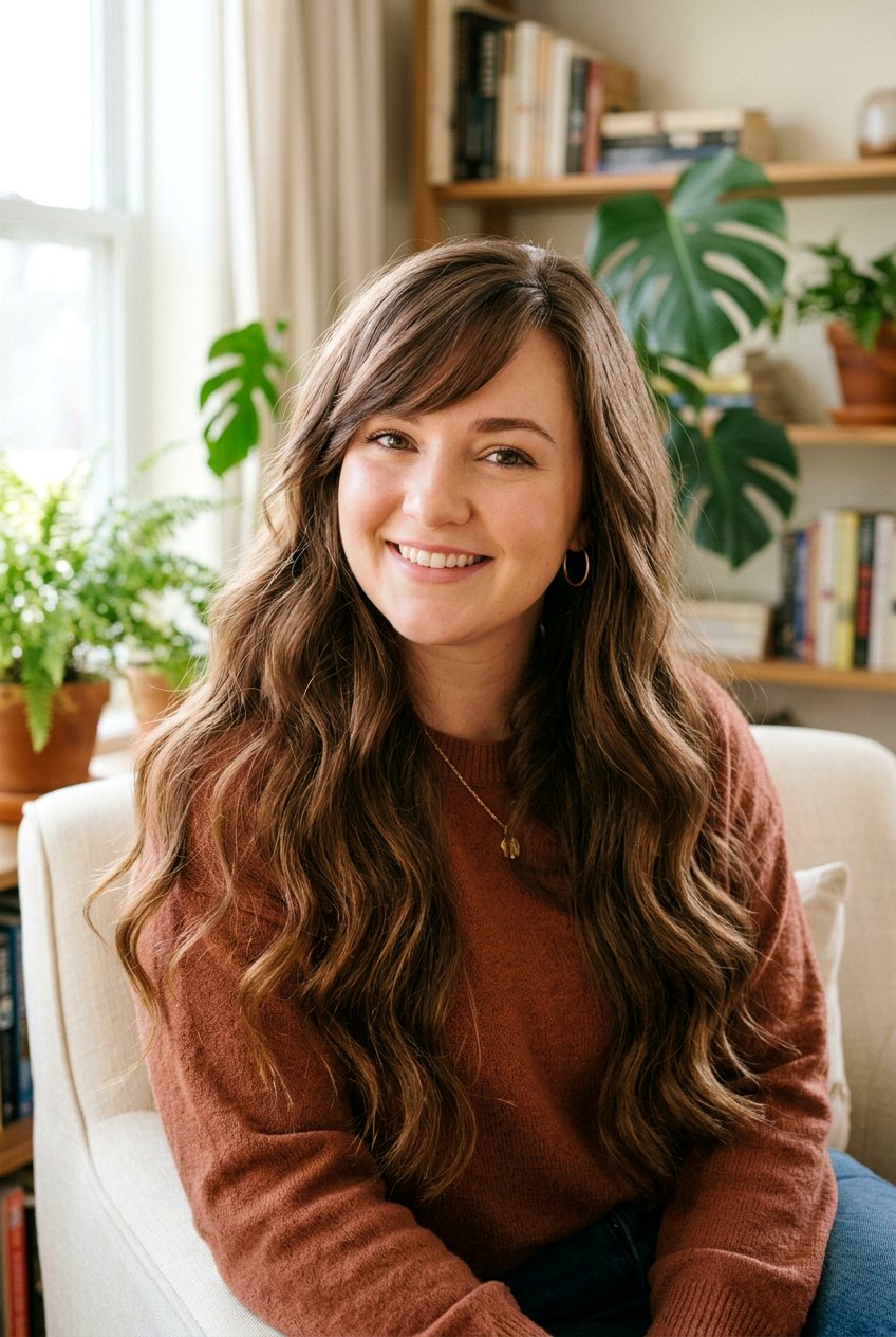 Side Swept Bangs Long Hair - 20 hairstyles for chubby faces - 20 hairstyles for chubby faces