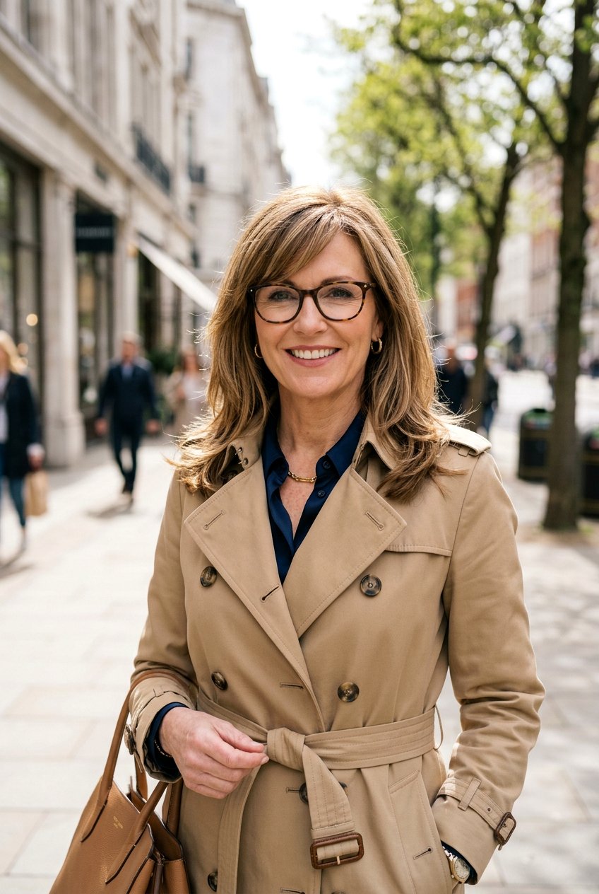 Side Swept Bangs With Layers - 20 hairstyles for women with glasses over 40 - 20 hairstyles for women with glasses over 40