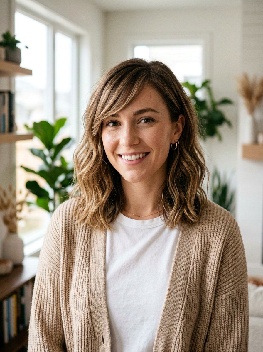 Side Swept Bangs With Lob - 20 office hairstyle for women with bangs - 20 office hairstyle for women with bangs