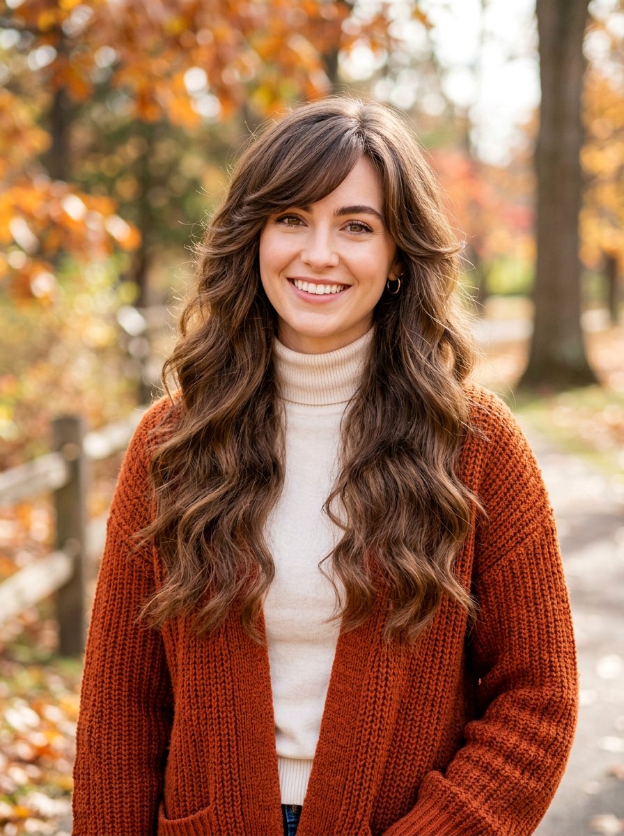 Side Swept Bangs With Long Hair - 20 flattering haircut for rectangle face women - 20 flattering haircut for rectangle face women