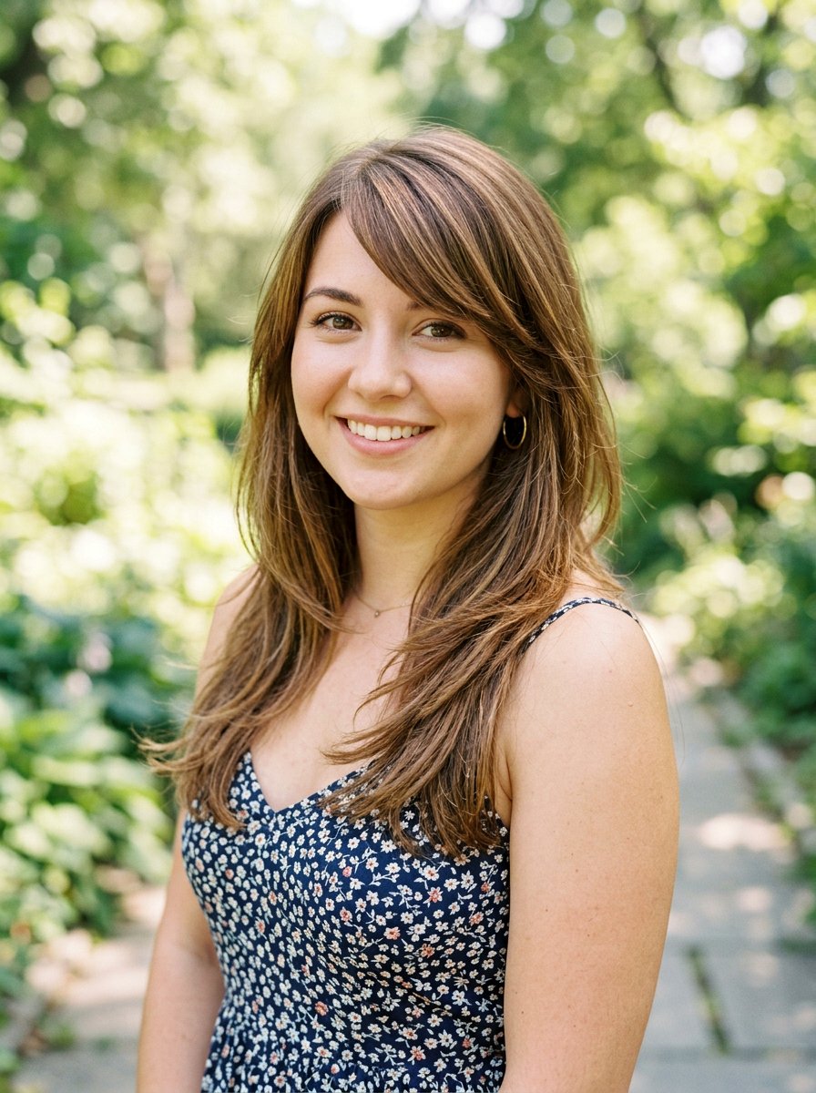 Side Swept Bangs with Layers for Apple Face - 20 flattering haircut for apple face women - 20 flattering haircut for apple face women