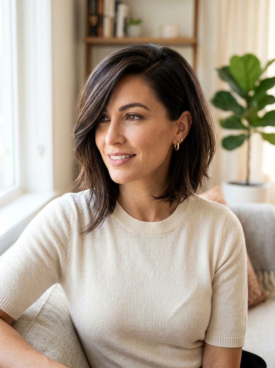 Side Swept Bob - 20 flattering haircut for oblong face women - 20 flattering haircut for oblong face women