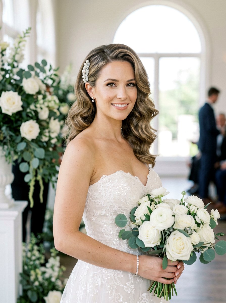 Side Swept Bob Wedding Hair - 20 simple bridal hairstyle for short hair - 20 simple bridal hairstyle for short hair