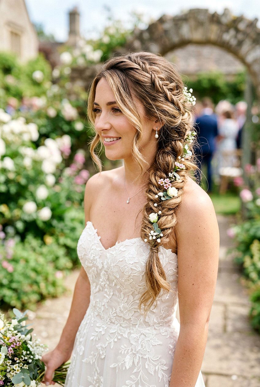 Side Swept Boho Braid Updo - 20 bridal hairstyle for boho braid updo