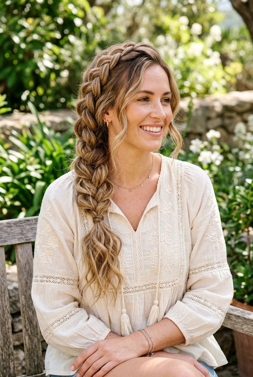 Side Swept Boho Braid - 20 boho festival braid styles - 20 boho festival braid styles