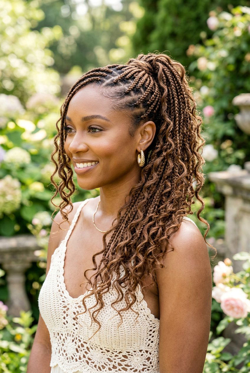 Side Swept Boho Knotless Braids Ponytail - 20 boho knotless braids ponytail - 20 boho knotless braids ponytail