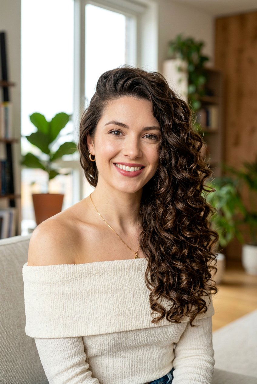 Side Swept Bouncy Curls - 20 bouncy hairstyle for date night - 20 bouncy hairstyle for date night