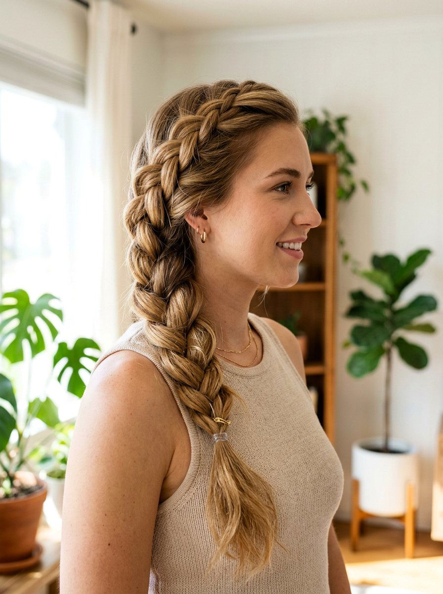 Side Swept Braid - 20 easy hairstyle for vacation mornings - 20 easy hairstyle for vacation mornings