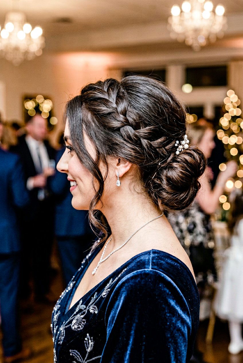 Side Swept Braid Low Bun - 20 festive low bun with braid - 20 festive low bun with braid