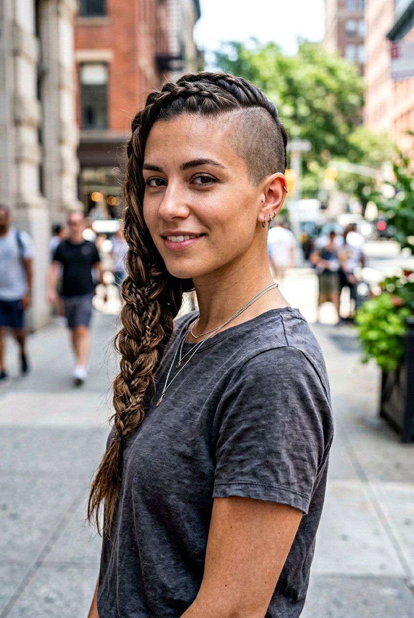 Side Swept Braid with Shaved Side - 20 braided side shave hairstyle - 20 braided side shave hairstyle