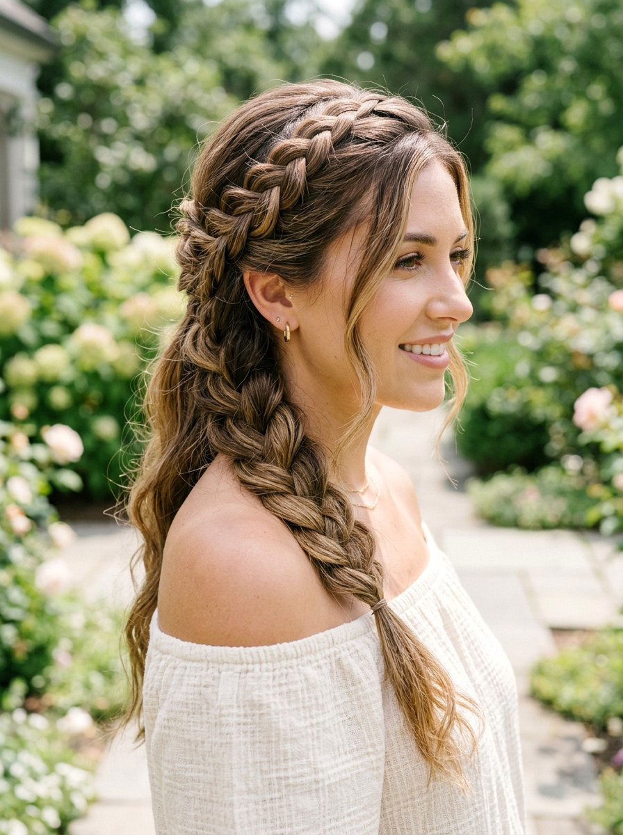 Side Swept Braided Half Updo - 20 vacation hairstyle with braided half updo - 20 vacation hairstyle with braided half updo