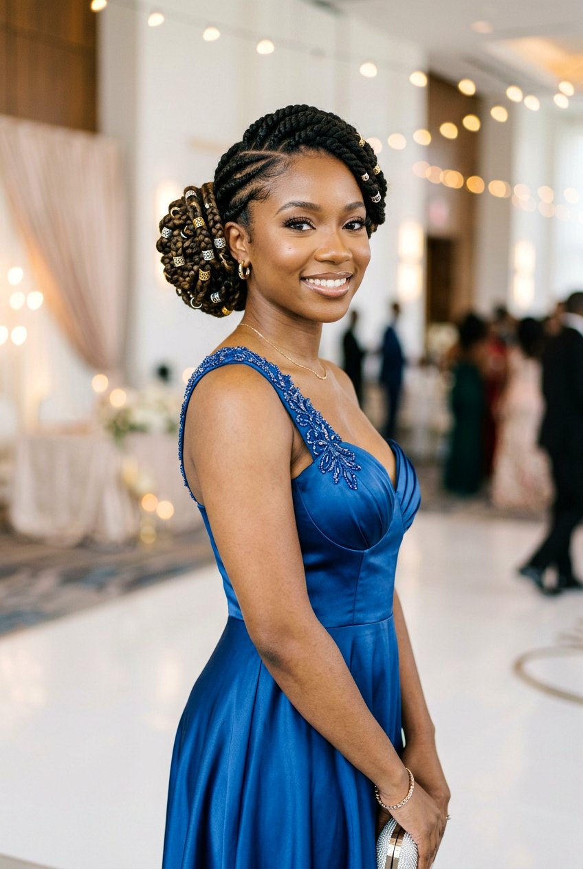 Side Swept Braided Updo - 20 black women prom hairstyle ideas - 20 black women prom hairstyle ideas