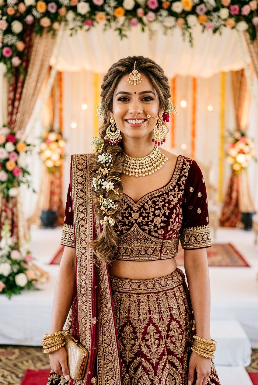 Side Swept Bridal Braid For Lehenga - 20 south asian bridal braid hairstyle
