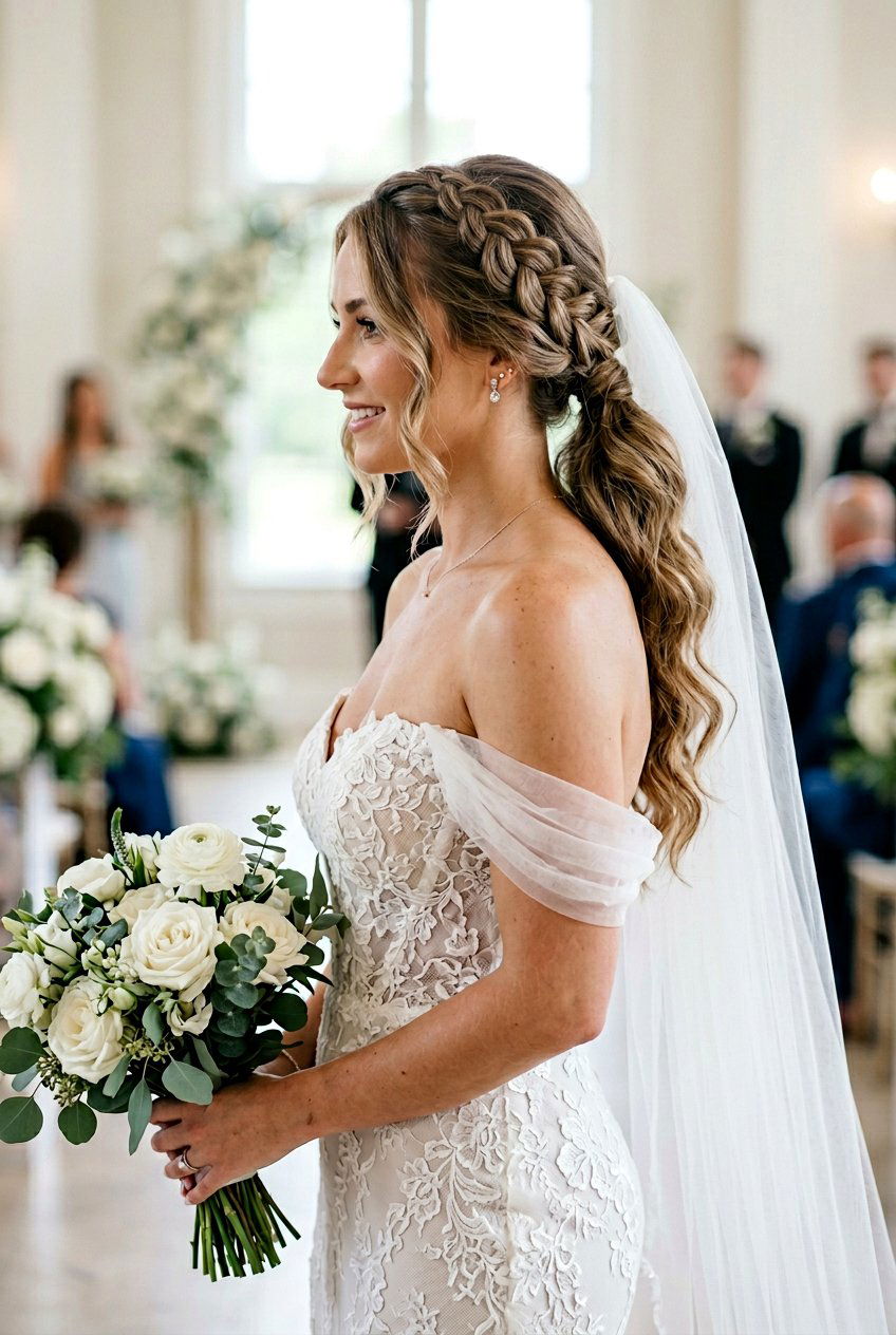 Side Swept Bridal Braid Ponytail With Veil - 20 bridal braid ponytail with veil - 20 bridal braid ponytail with veil