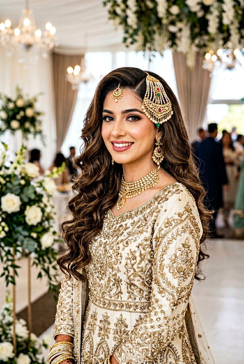 Side Swept Bridal Curls With Passa - 20 pakistani bridal hairstyles - 20 pakistani bridal hairstyles