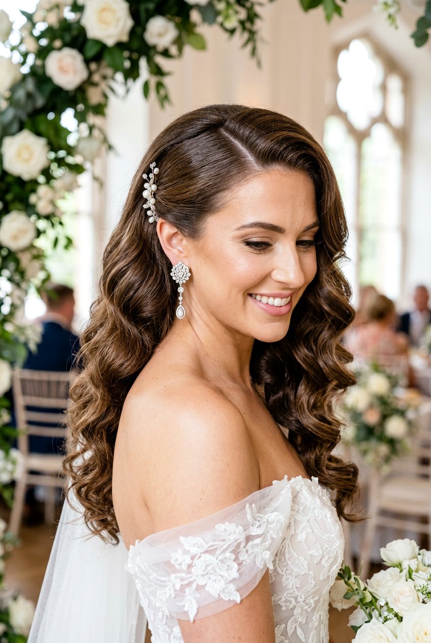 Side Swept Bridal Curls - 20 bridal hairstyle for long natural curls - 20 bridal hairstyle for long natural curls