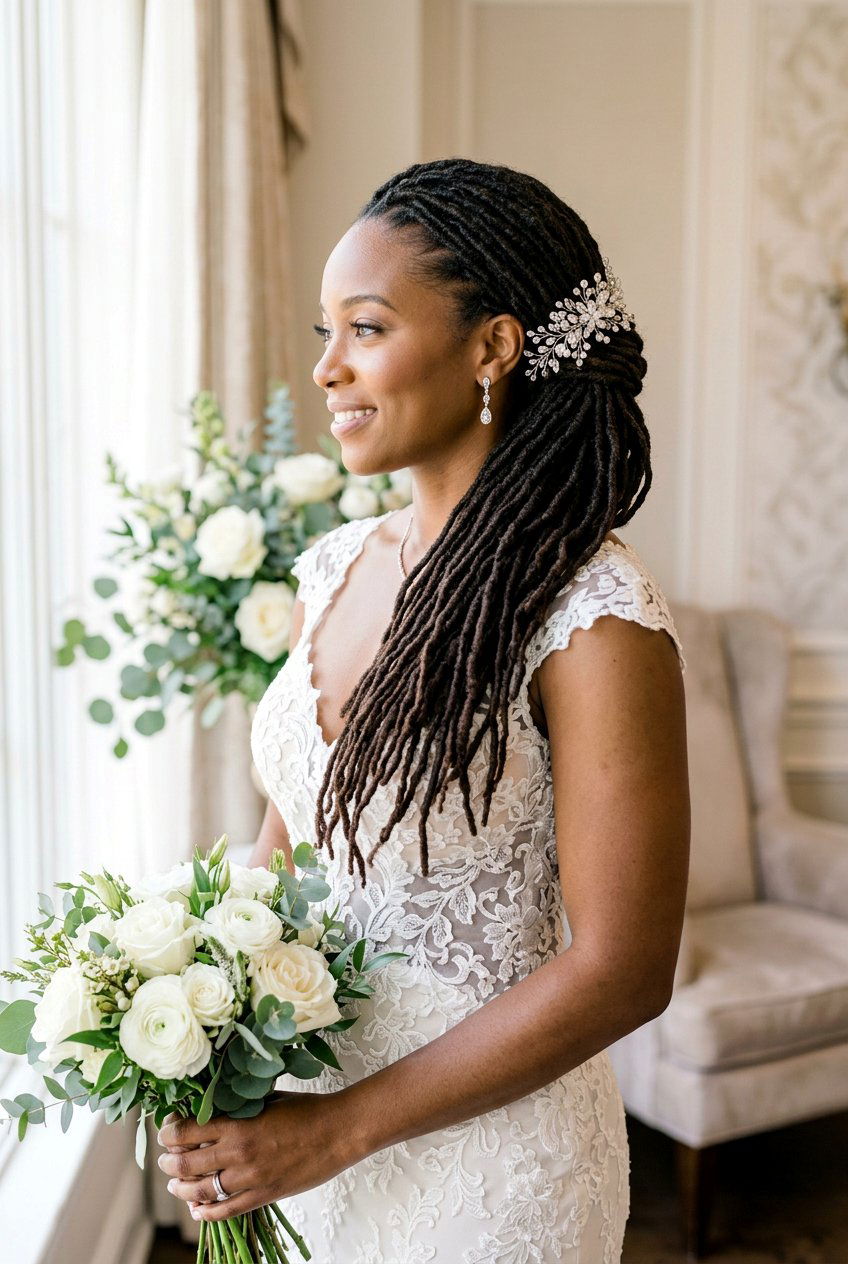 Side Swept Bridal Loc Ponytail - 20 bridal loc ponytail hairstyle - 20 bridal loc ponytail hairstyle