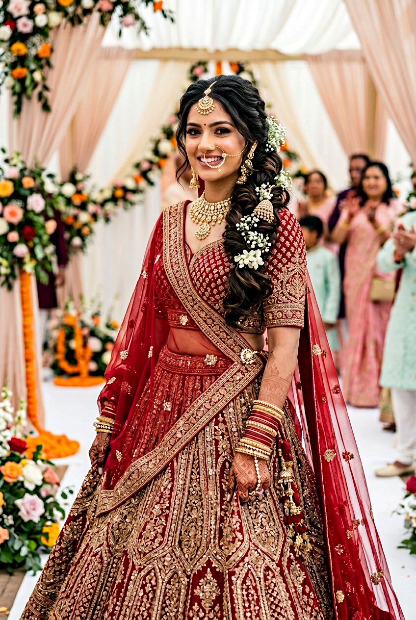 Side Swept Bridal Ponytail For Lehenga - 20 indian bridal ponytail hairstyle - 20 indian bridal ponytail hairstyle