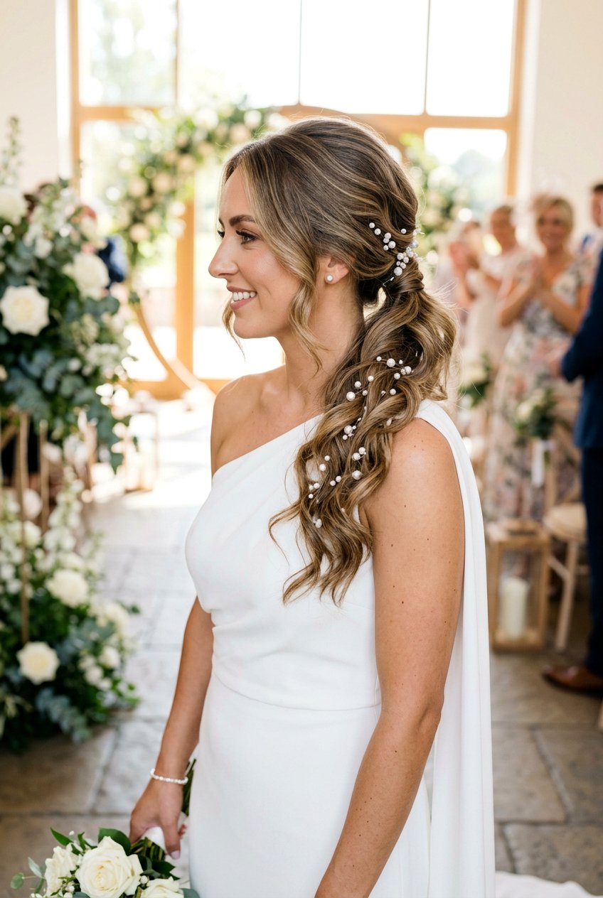 Side Swept Bridal Ponytail With Pearl Pins - 20 bridal ponytail with pearl pins - 20 bridal ponytail with pearl pins