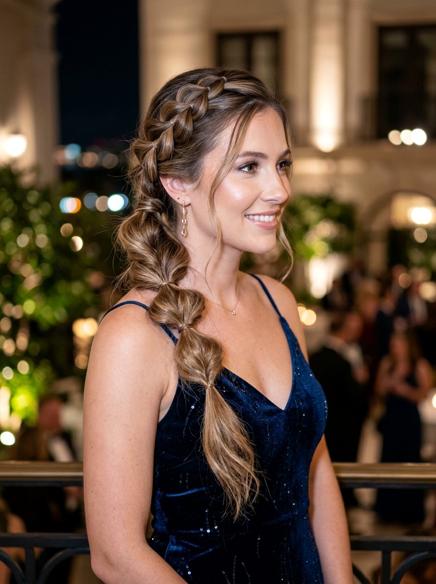 Side Swept Bubble Braid - 20 party hairstyle with bubble braids - 20 party hairstyle with bubble braids