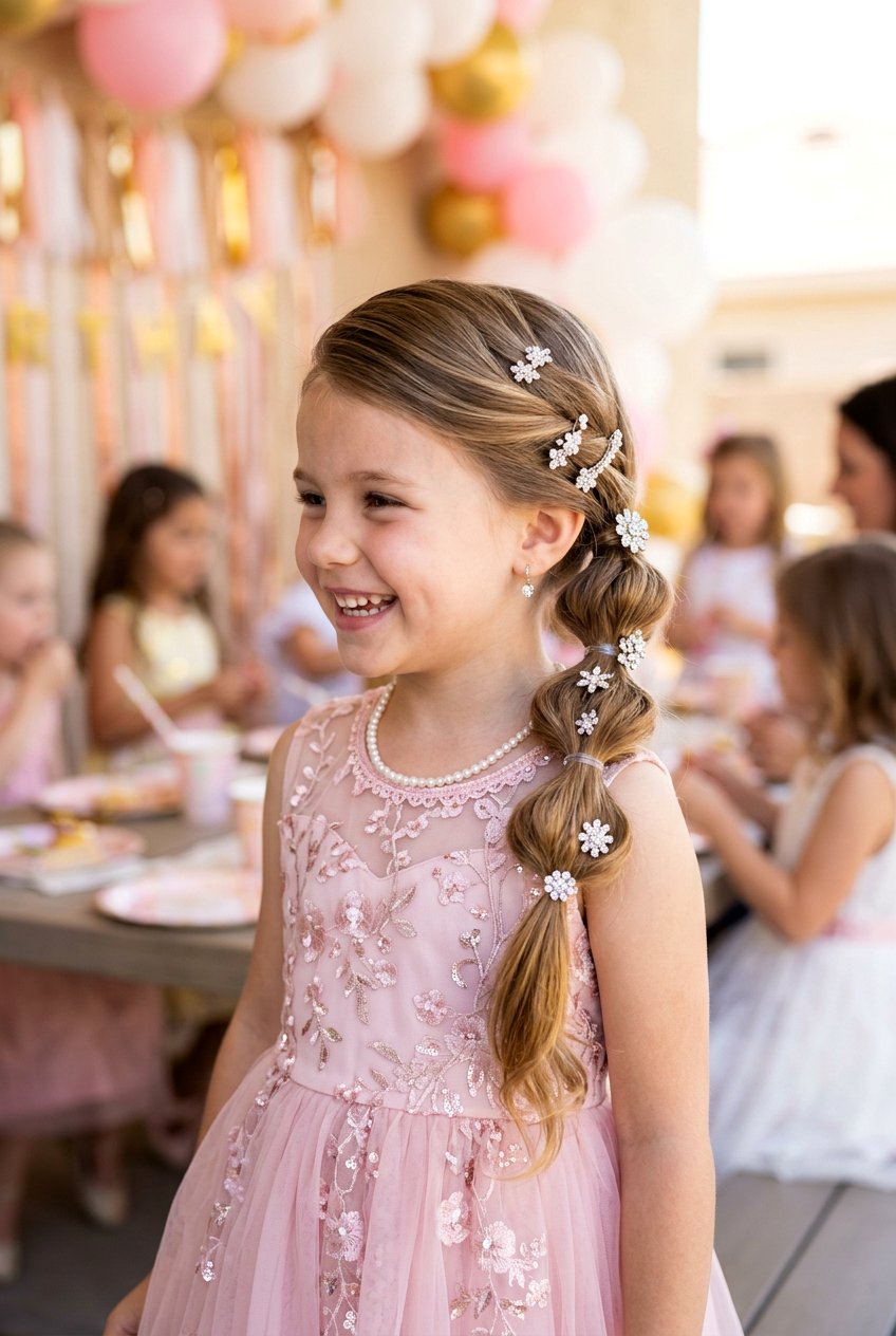 Side Swept Bubble Ponytail With Rhinestone Clips - 20 little girls bubble ponytail with clips - 20 little girls bubble ponytail with clips