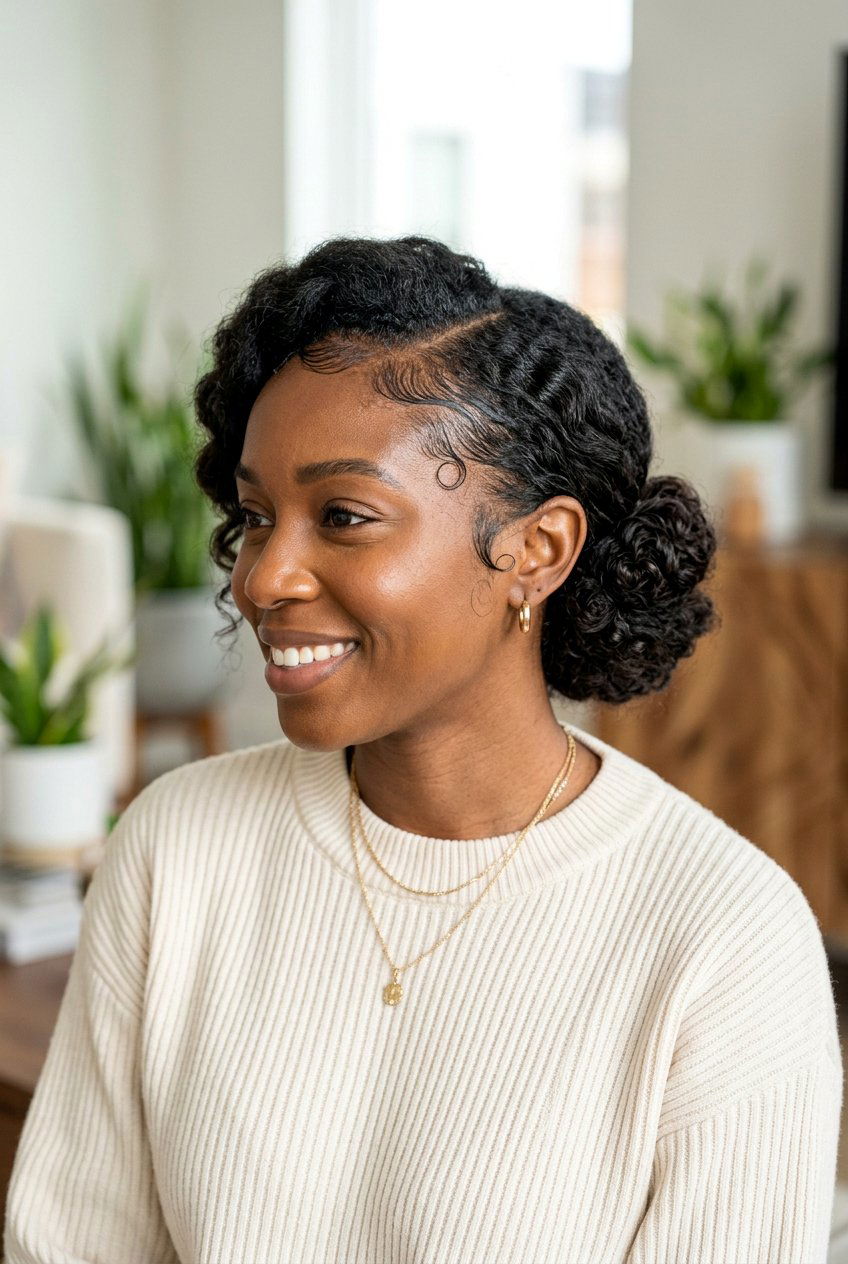 Side Swept Bun with Baby Hairs - 20 no braid hairstyles - 20 no braid hairstyles