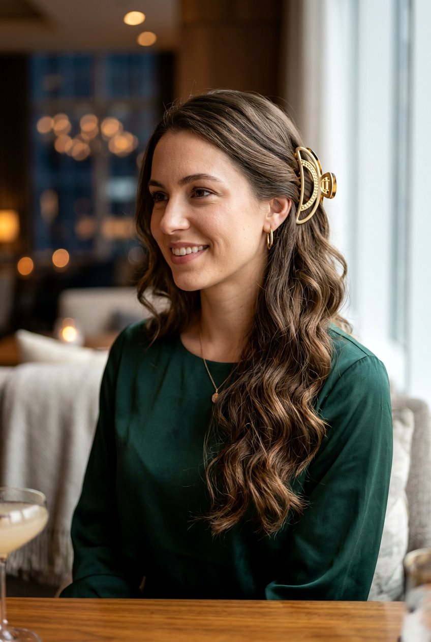 Side Swept Claw Clip - 20 best claw clip hairstyle ideas - 20 best claw clip hairstyle ideas