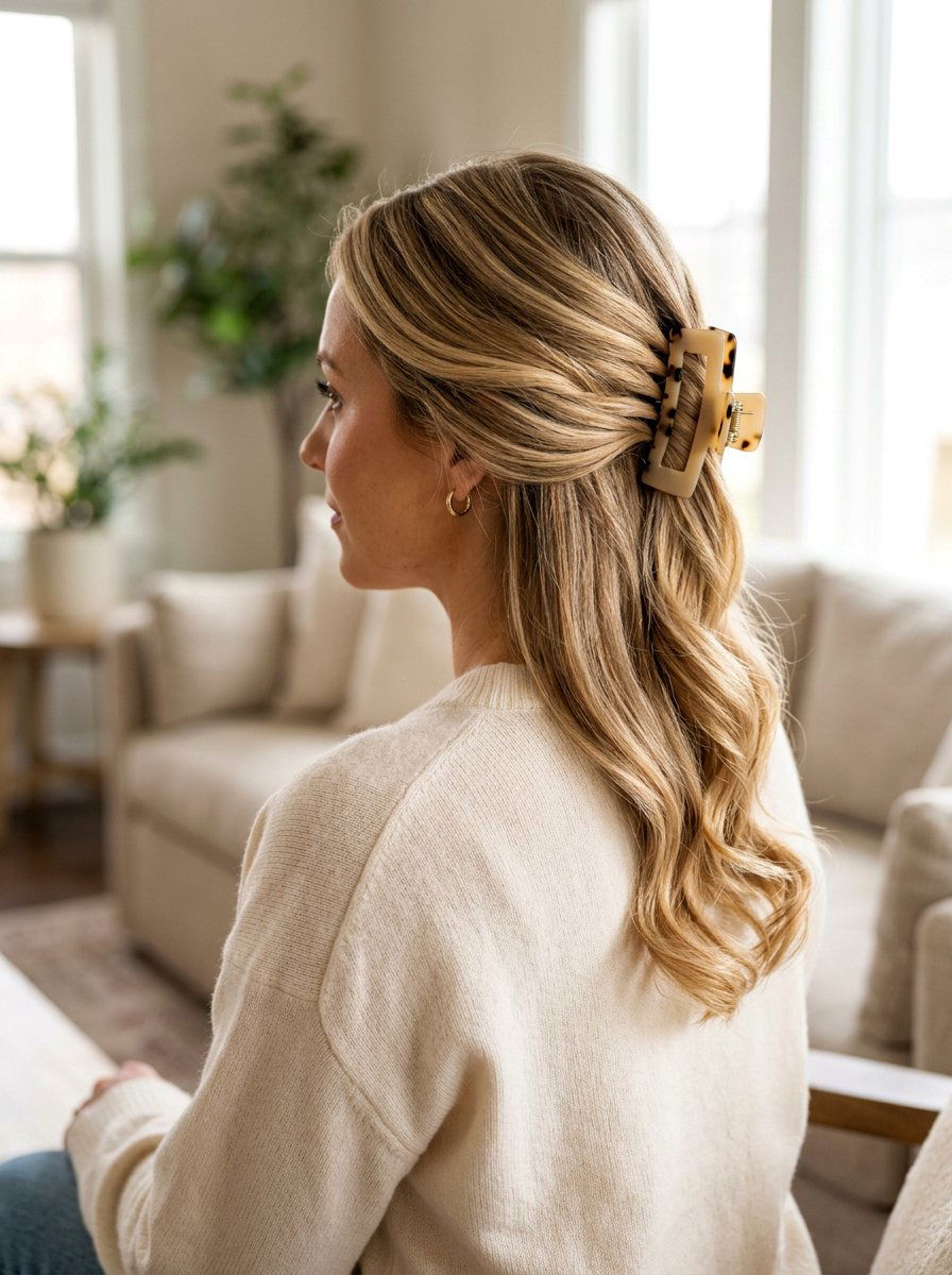 Side Swept Claw Clip - 20 claw clip hairstyle for office women - 20 claw clip hairstyle for office women