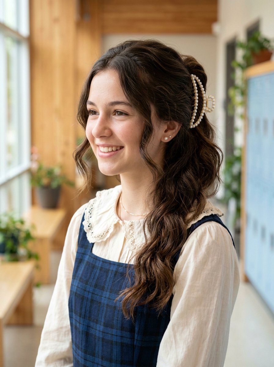 Side Swept Claw Clip - 20 claw clip hairstyle for school girls - 20 claw clip hairstyle for school girls