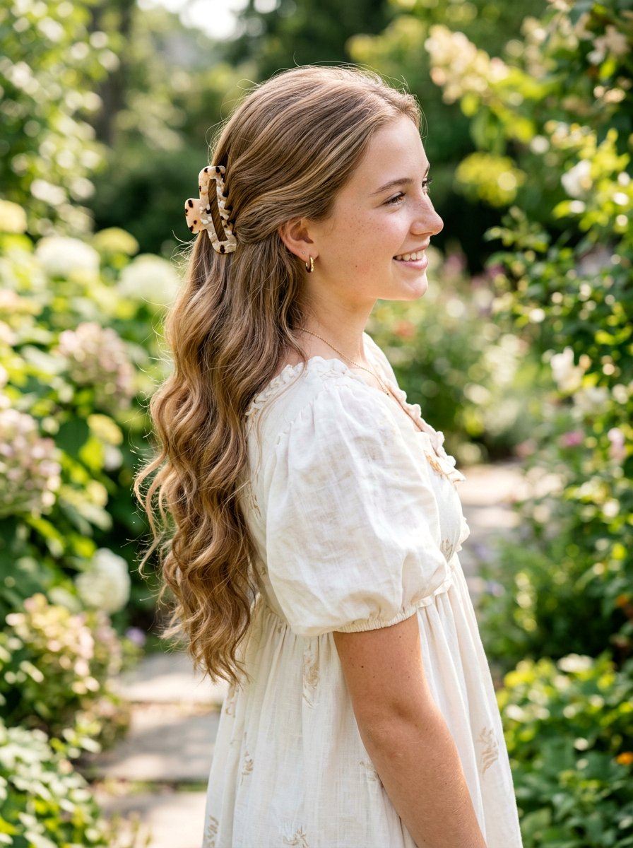 Side Swept Claw Clip - 20 teen girls school hairstyle with claw clip - 20 teen girls school hairstyle with claw clip