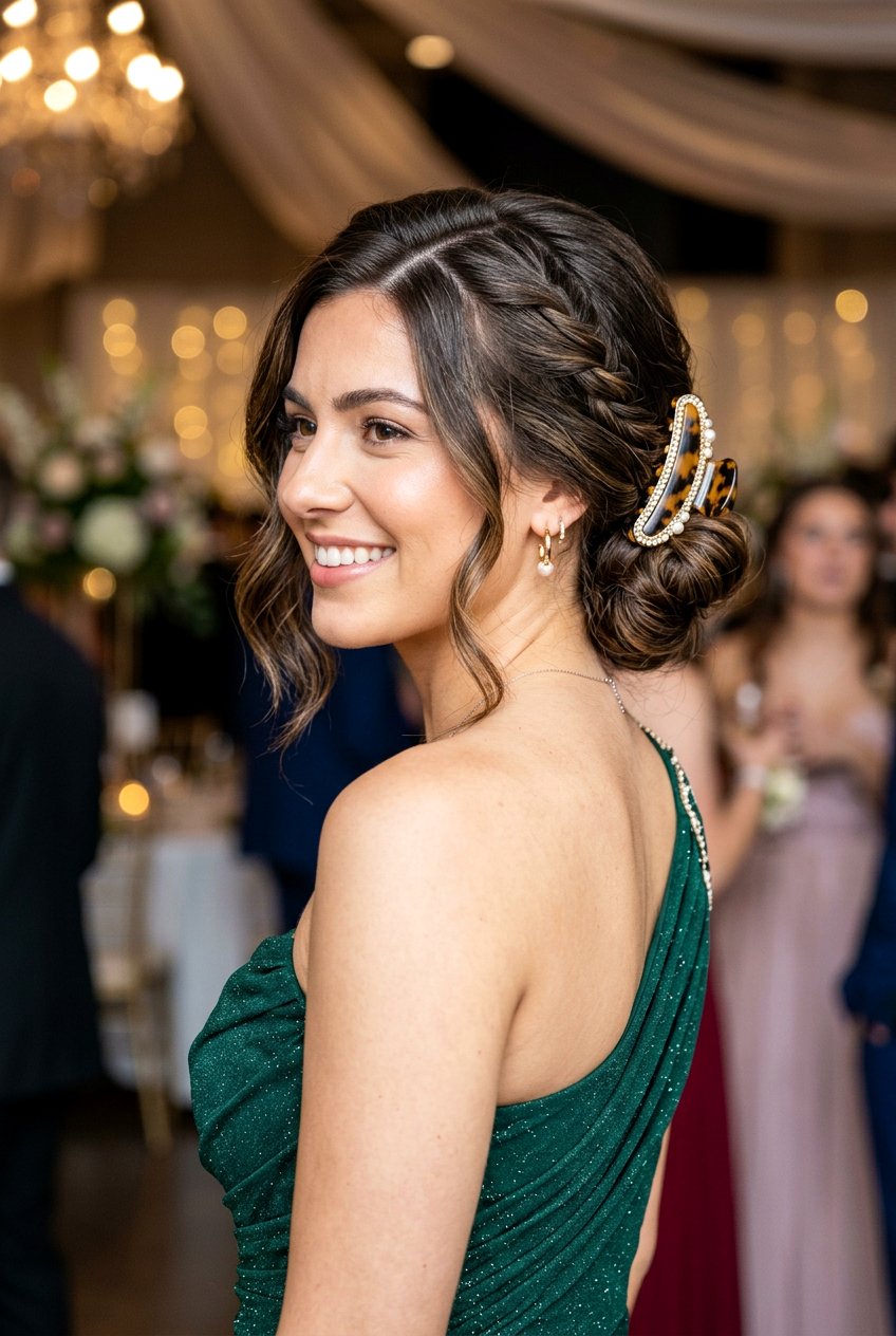 Side Swept Claw Clip Prom Updo - 20 prom hairstyles with claw clip - 20 prom hairstyles with claw clip