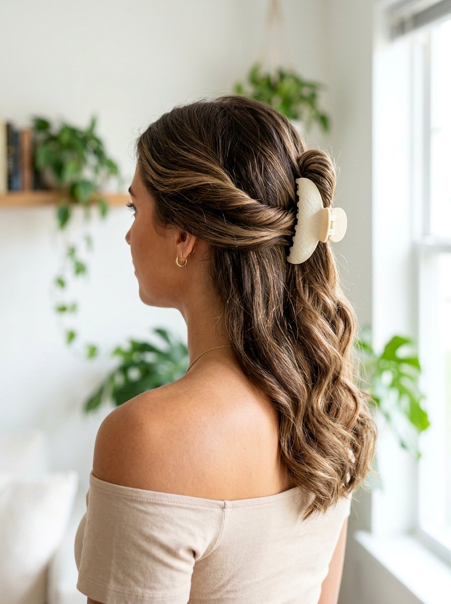 Side Swept Claw Clip Style - 20 travel friendly claw clip hairstyle - 20 travel friendly claw clip hairstyle