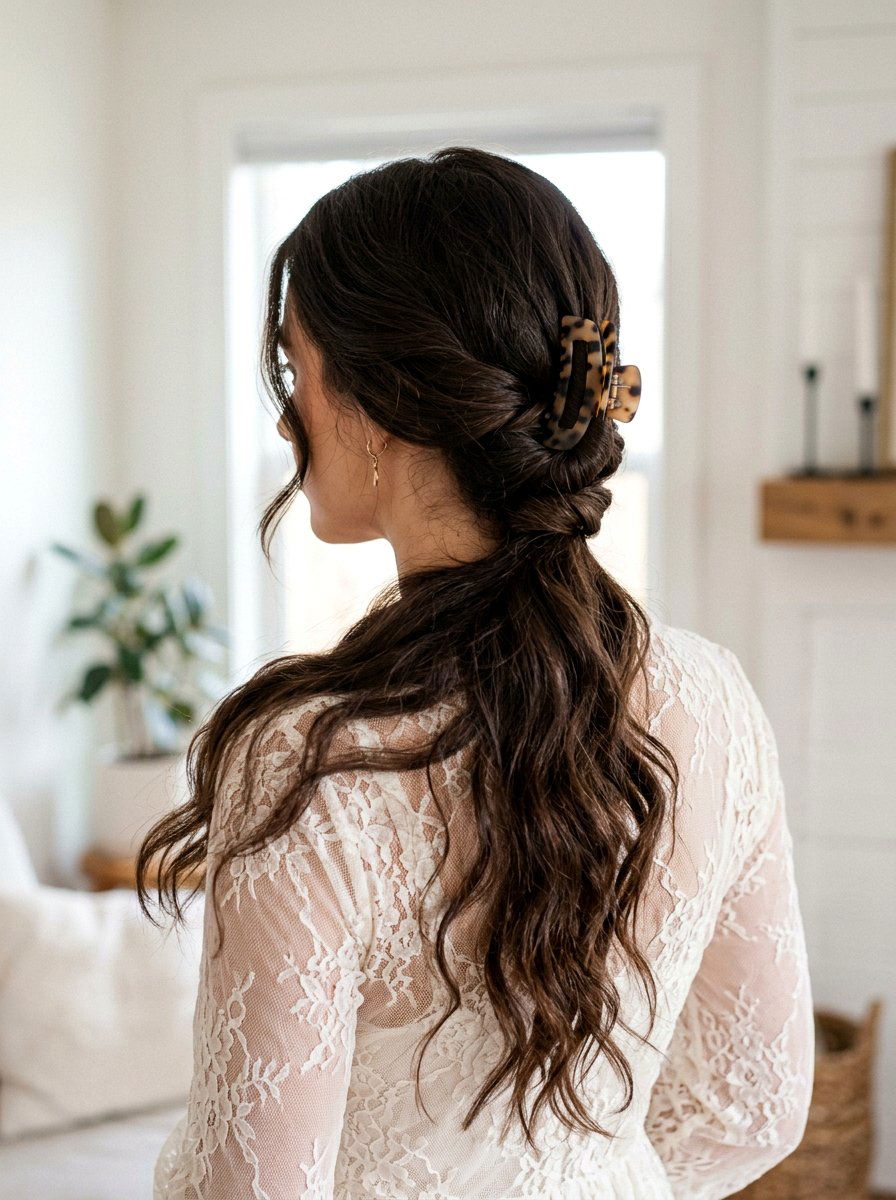 Side Swept Claw Clip Updo - 20 claw clip updo for thick long hair - 20 claw clip updo for thick long hair