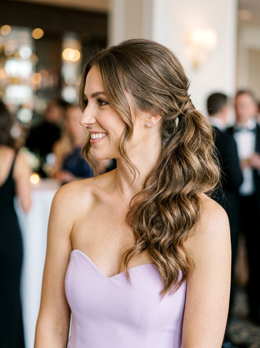 20 Elegant Cocktail Ponytail with Soft Waves Hairstyles