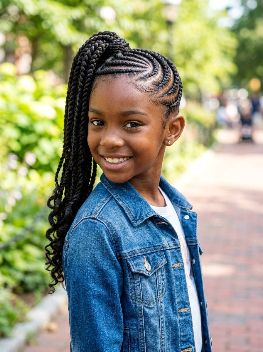 Side Swept Cornrow Ponytail - 20 kids cornrow ponytail styles - 20 kids cornrow ponytail styles