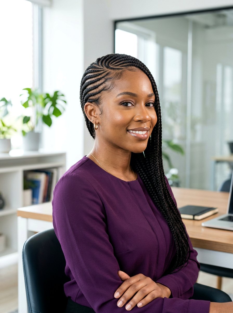 Side Swept Cornrows - 20 office protective styles for black women - 20 office protective styles for black women