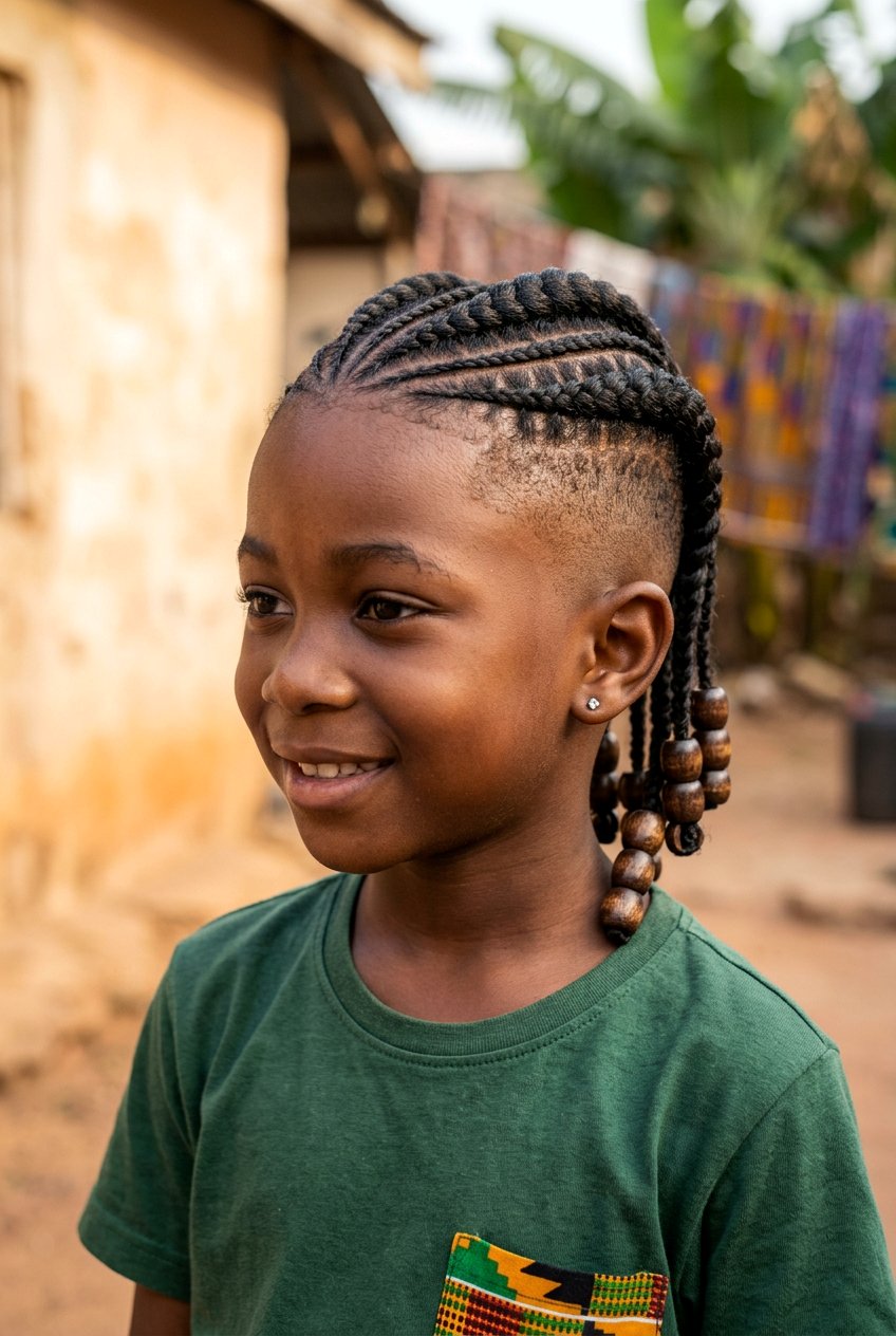 Side Swept Cornrows with Beads - 20 little boys braids with beads - 20 little boys braids with beads