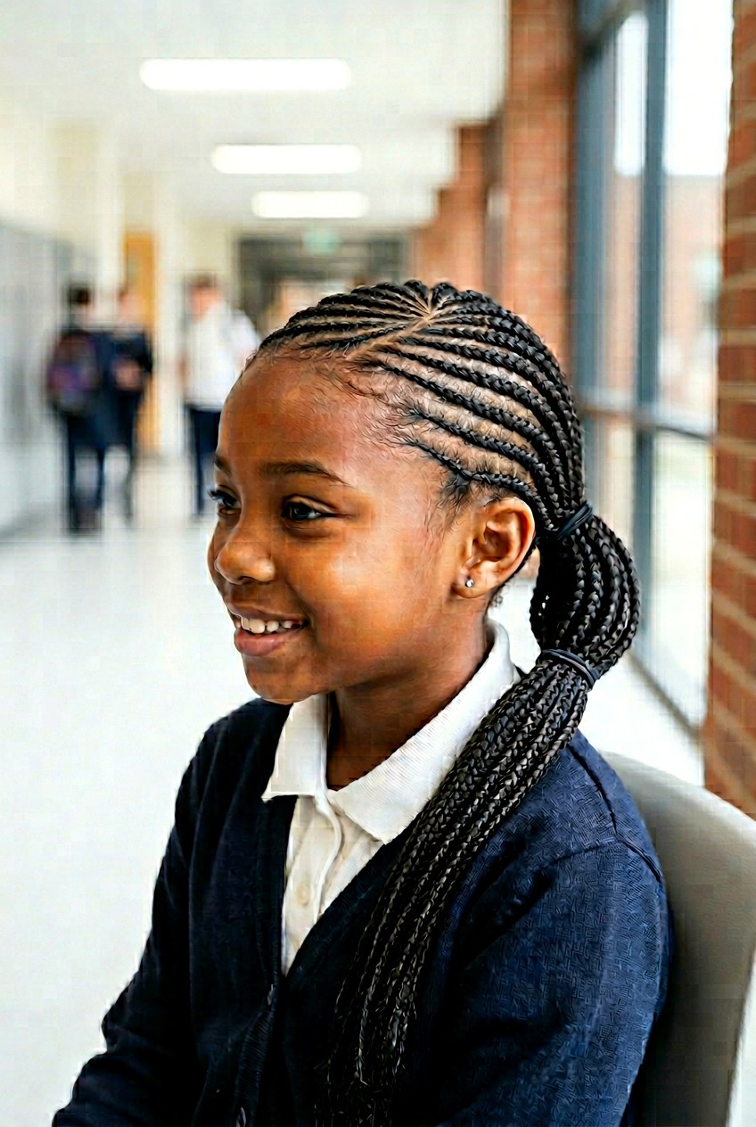 Side Swept Cornrows with Low Ponytail - 20 school cornrow styles for black girls - 20 school cornrow styles for black girls