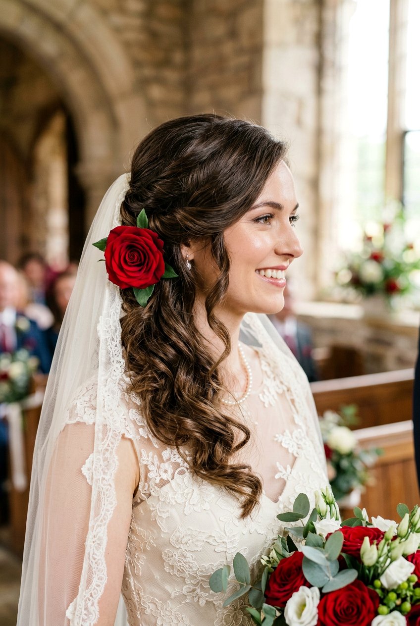 Side Swept Curl Bridal Hairstyle - 20 bridal hairstyle for veil and flowers - 20 bridal hairstyle for veil and flowers