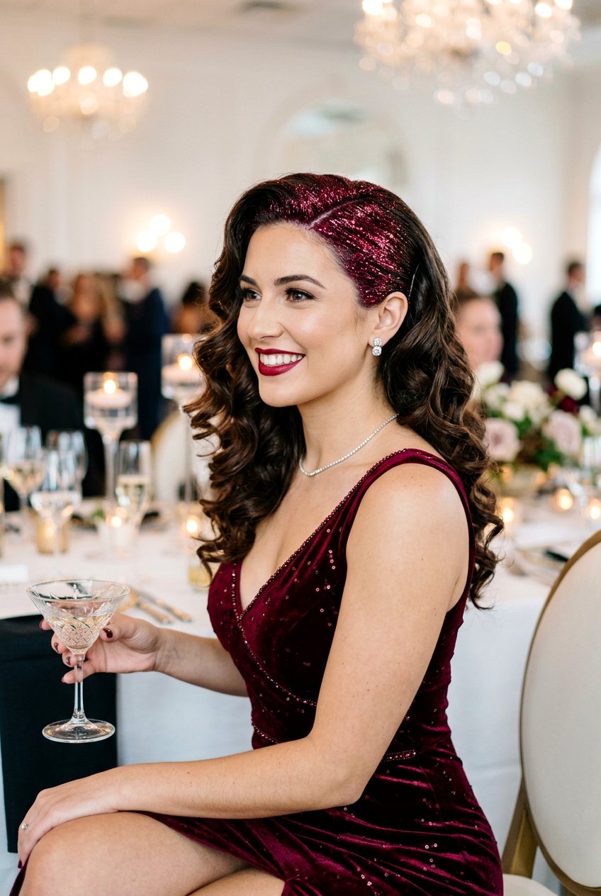 Side Swept Curls - 20 glitter roots hairstyle ideas - 20 glitter roots hairstyle ideas